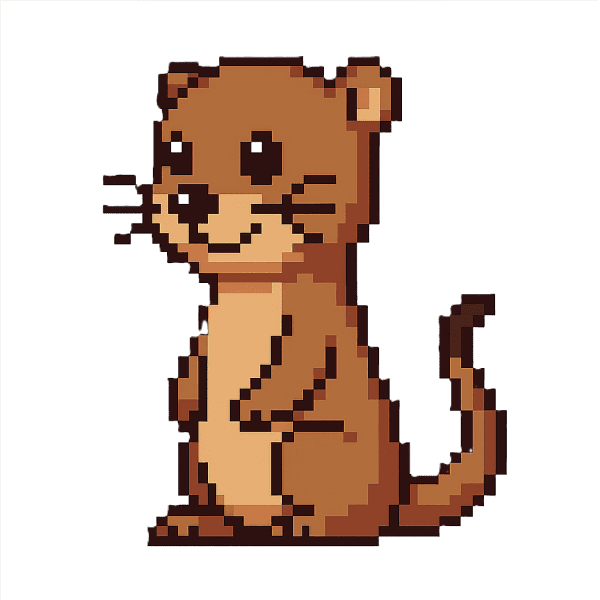 Q版像素黄鼠狼，蹲坐朝向左侧