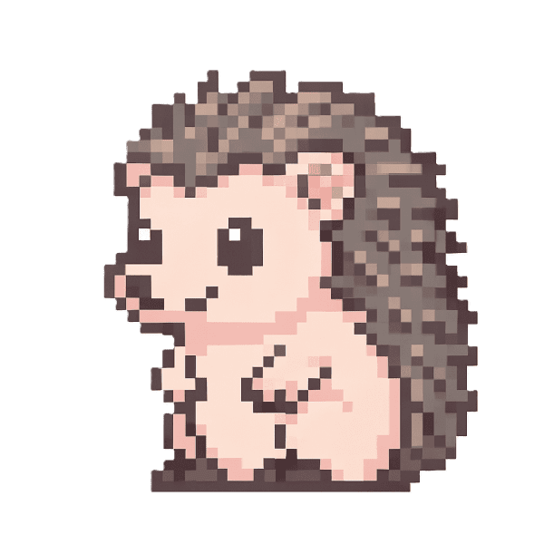 Q版像素小刺猬，蹲坐朝向左侧