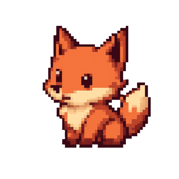 Q版像素小狐狸，坐在地上，朝向左侧