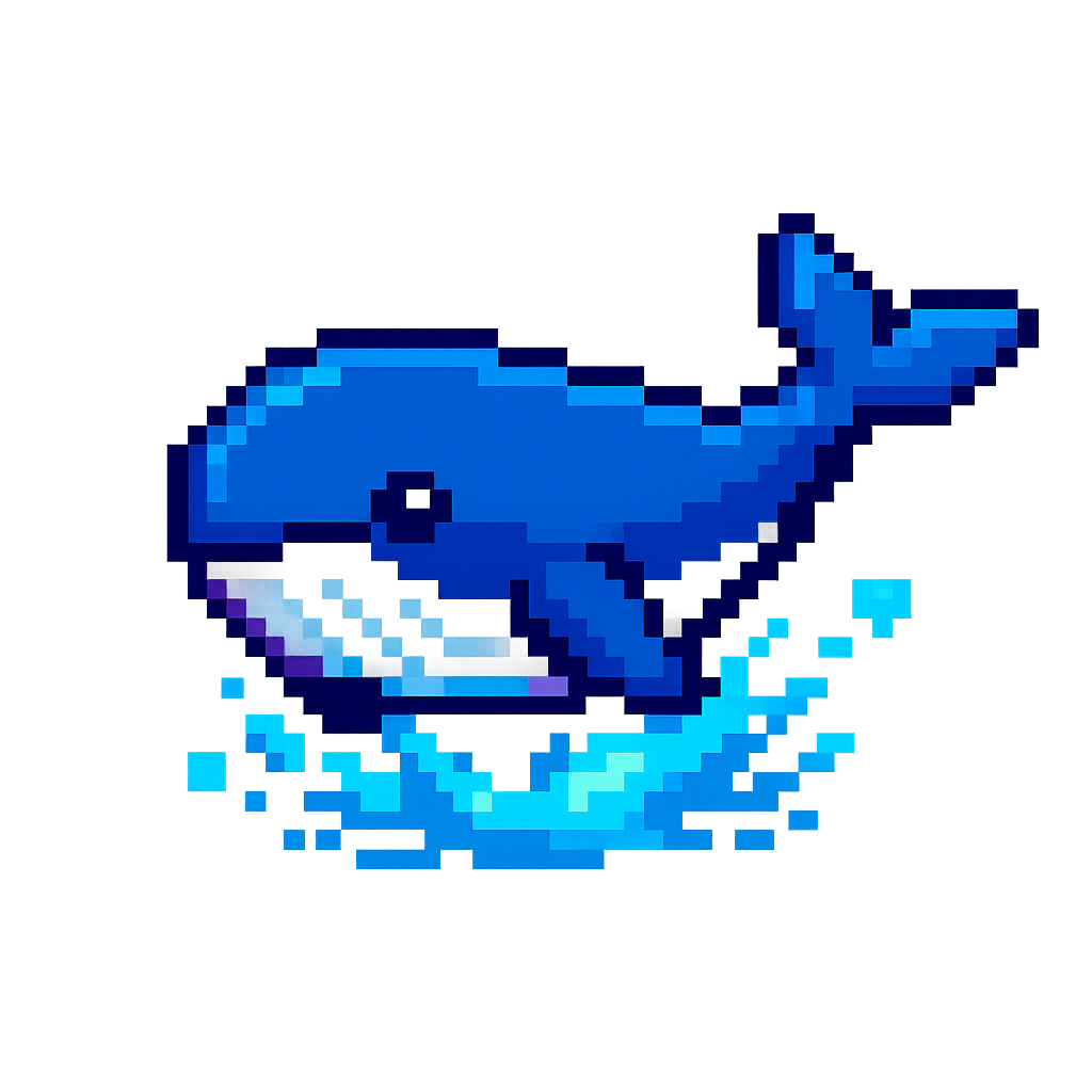 像素风澎湃跃起的小鲸鱼图标，用于鲸湃咨询网页的视觉点缀。